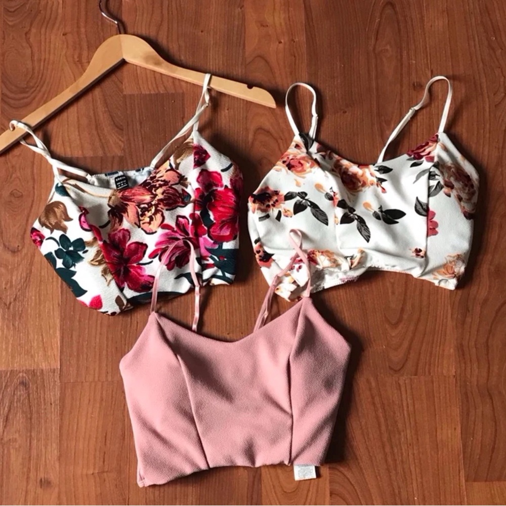 SHEIN Floral and Pink Crop Tops Set